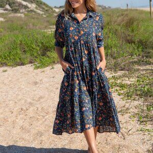 Natural Life Rebecca Midi Dress Navy Floral Size M Discontinued Print EUC)